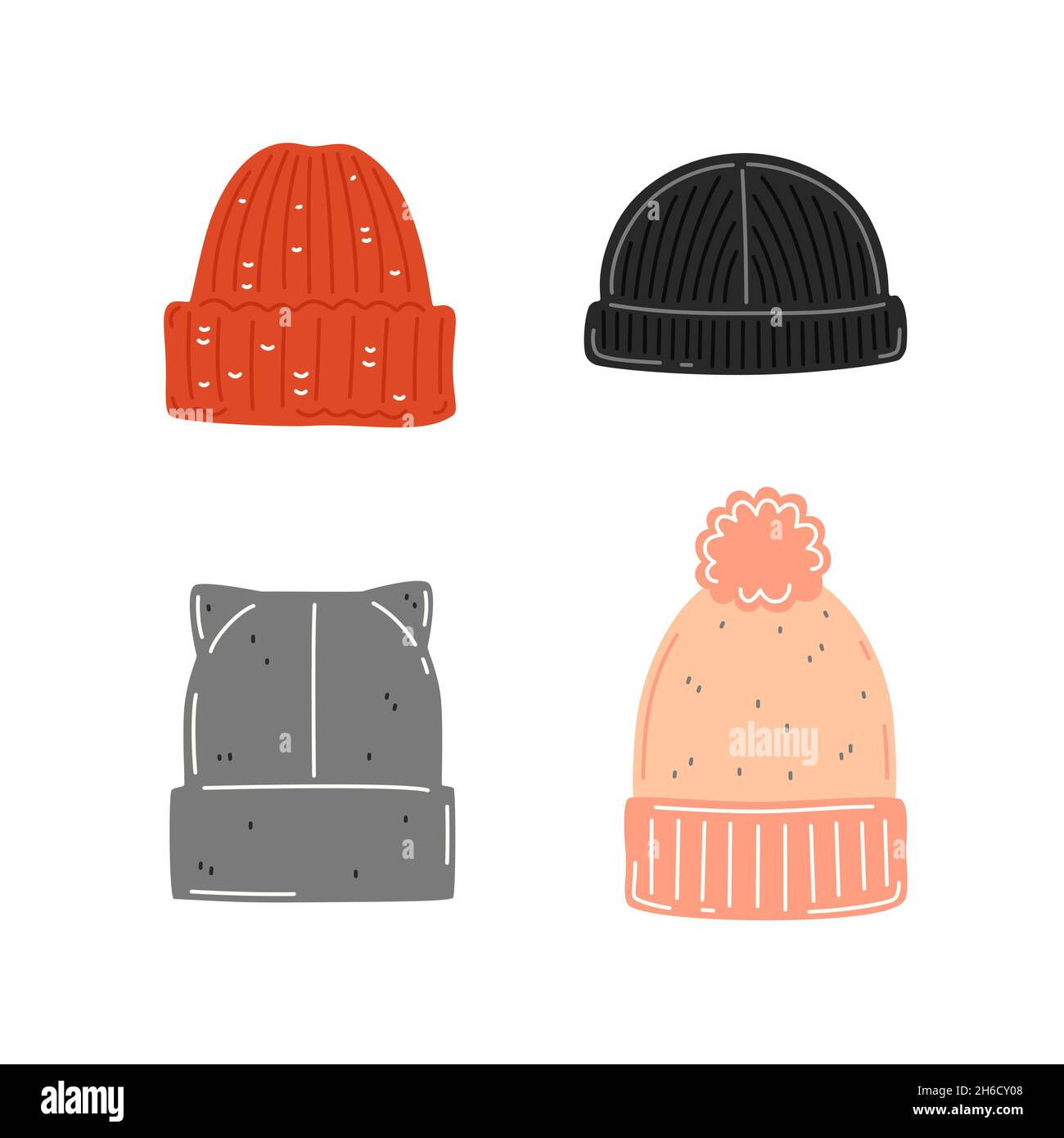 Set of warm hats. Seasonal autumn or winter clothes. Vector flat illustration Stock Vector Image ...