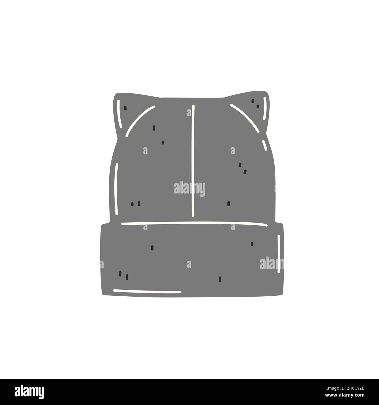Warm grey cat ears hat. Seasonal autumn or winter clothes. Vector flat illustration Stock Vector