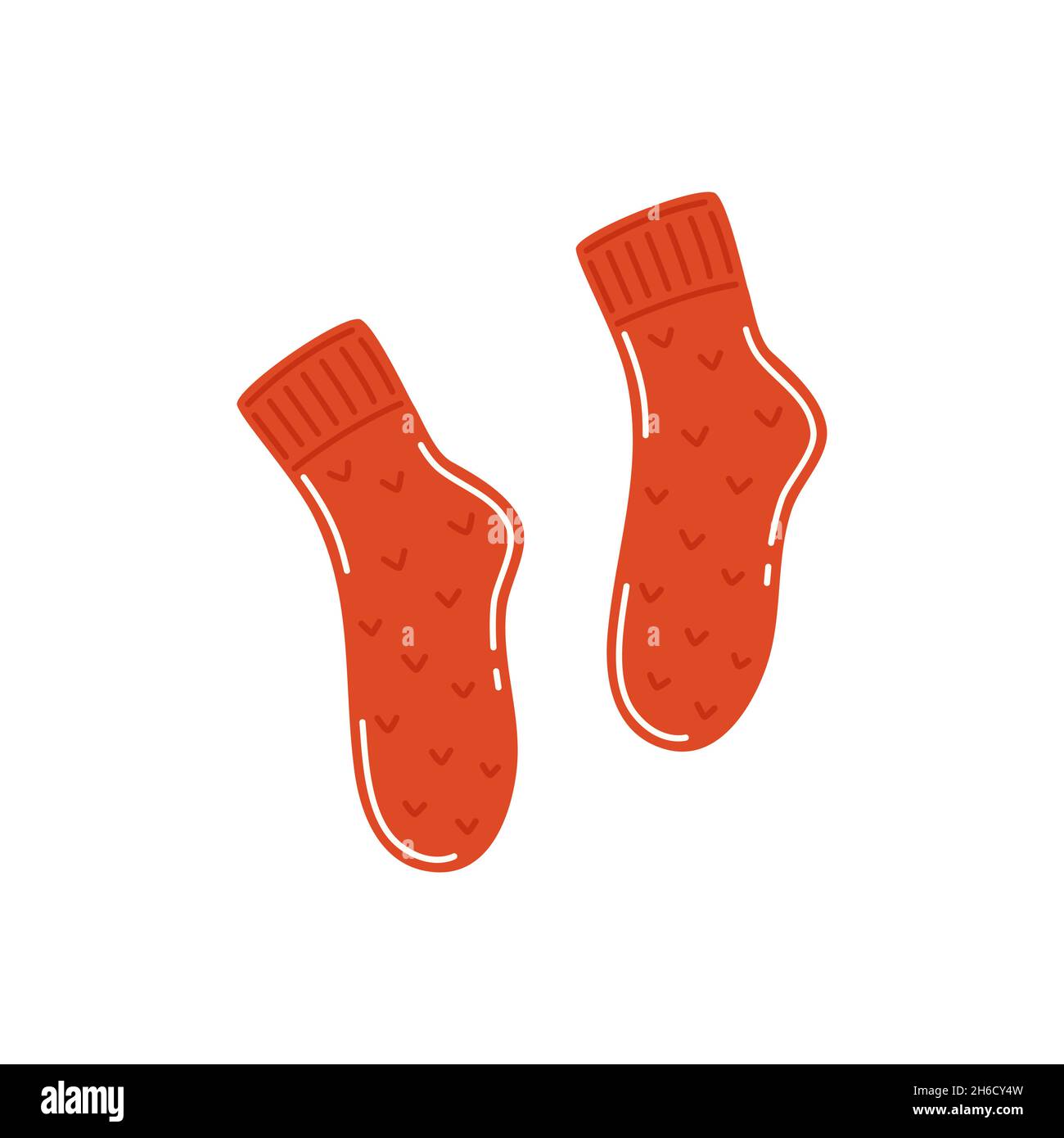 Warm red knitted socks. Seasonal autumn or winter clothes. Vector flat illustration Stock Vector