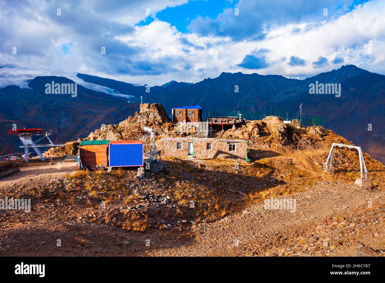 Cable car station on the Cheget mountain, which located opposite Mount