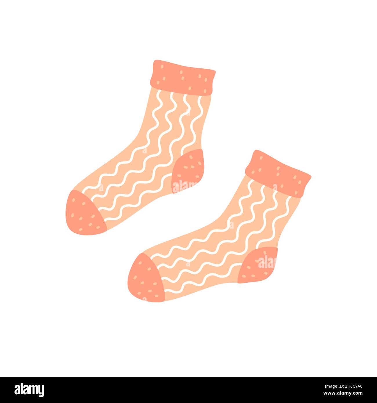 Warm pink knitted socks. Seasonal autumn or winter clothes. Vector flat illustration Stock Vector