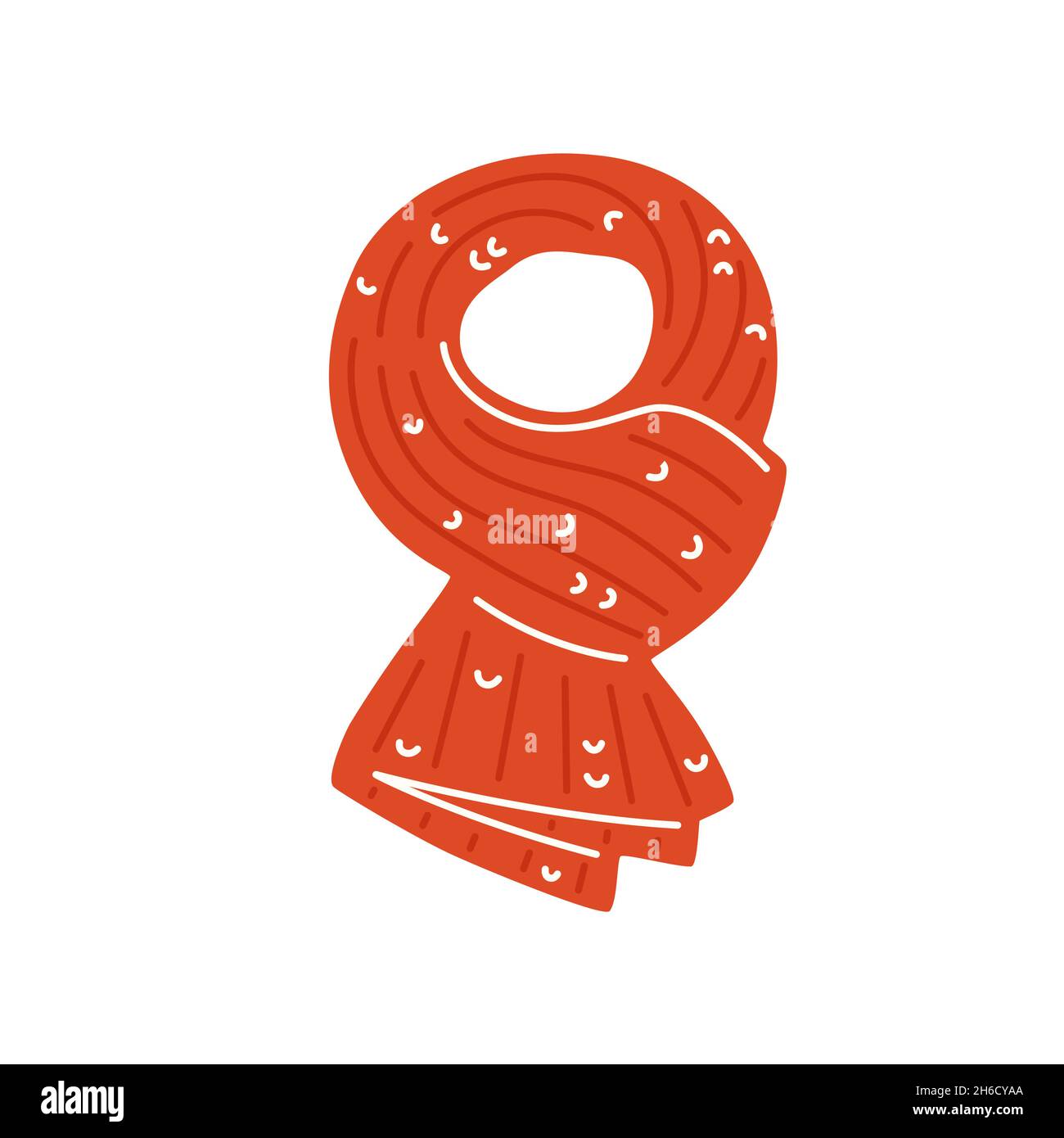 Warm red knitted scarf. Seasonal autumn or winter clothes. Vector flat illustration Stock Vector