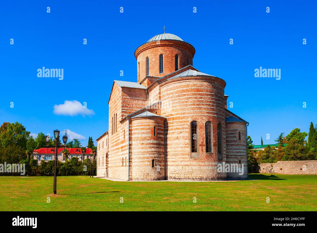 Pitsunda Cathedral or St. Andrew the Apostle Cathedral is a Georgian Orthodox Cathedral in Pitsunda, Gagra district of Abkhazia in Georgia. Stock Photo