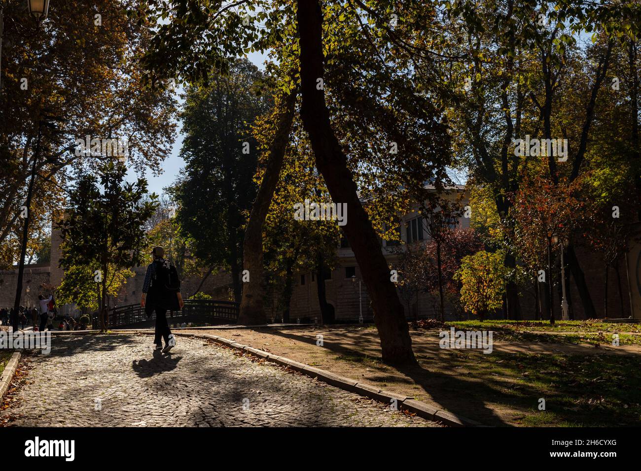 Istanbul, TurkeyNov.12, 2021 People enjoy the nice weather and eat street food in famous
