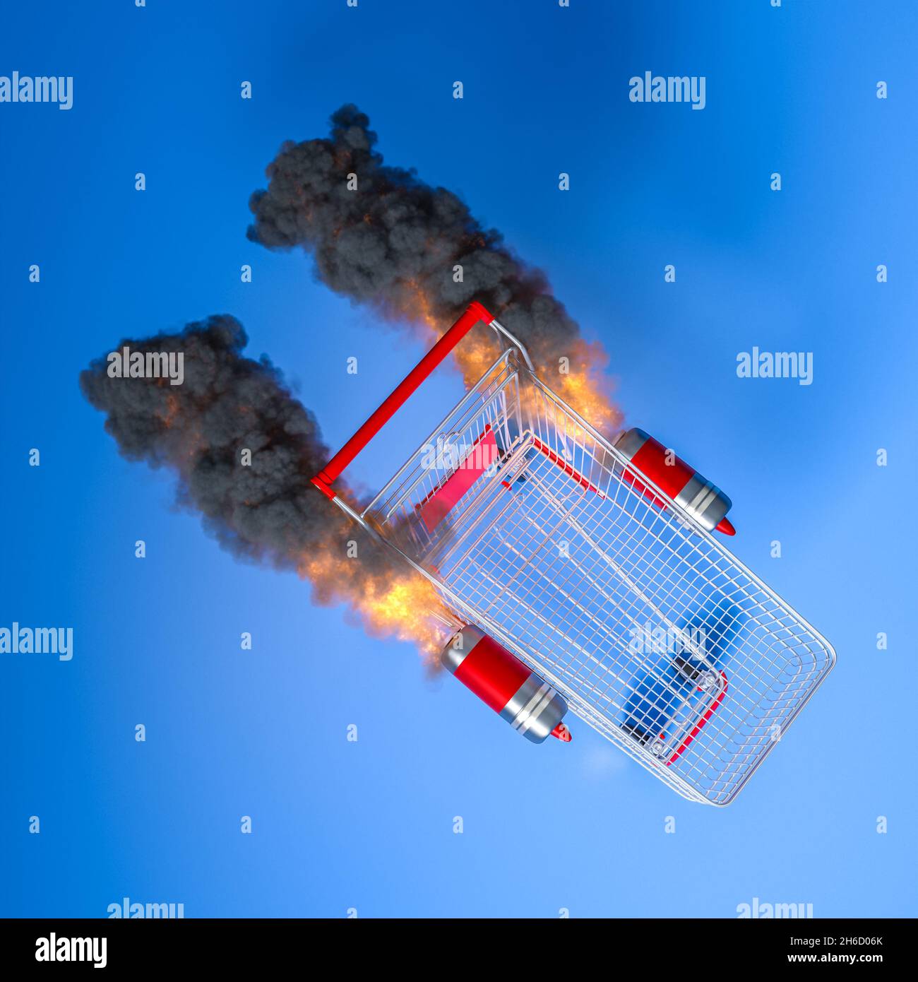 shopping cart with flares on the sides. view from above. dynamic commerce concept. 3d render Stock Photo