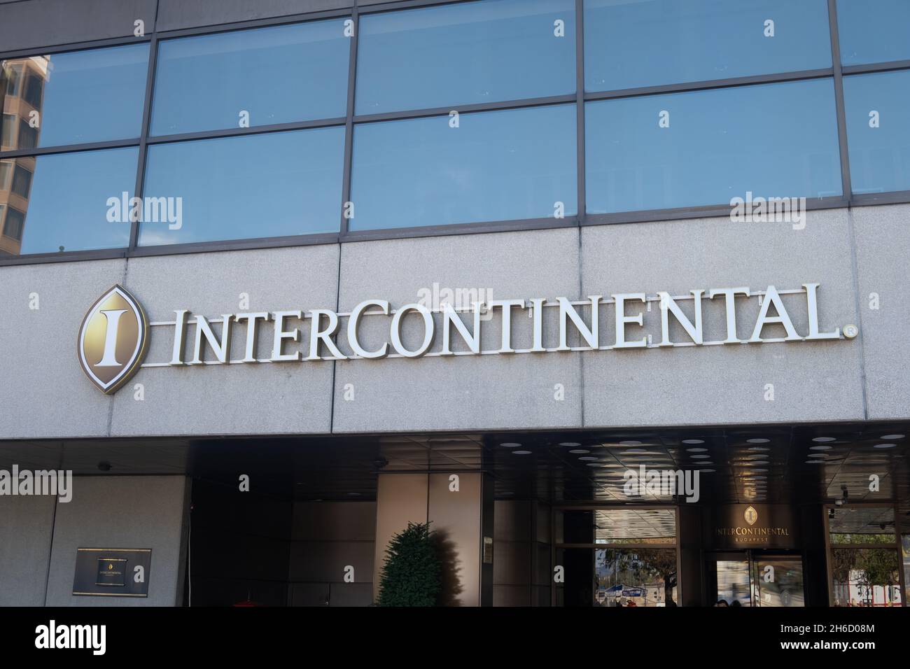 Budapest, Hungary - 1 November 2021: Intercontinental hotel sign, Illustrative Editorial. Stock Photo