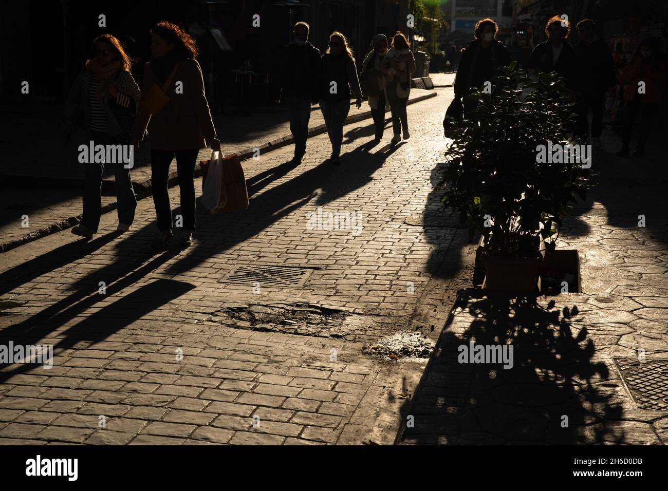 Istanbul, Turkey-Nov.12, 2021:  Tourists walk in the back streets of Karaköy which is becoming very popular in the city. Stock Photo