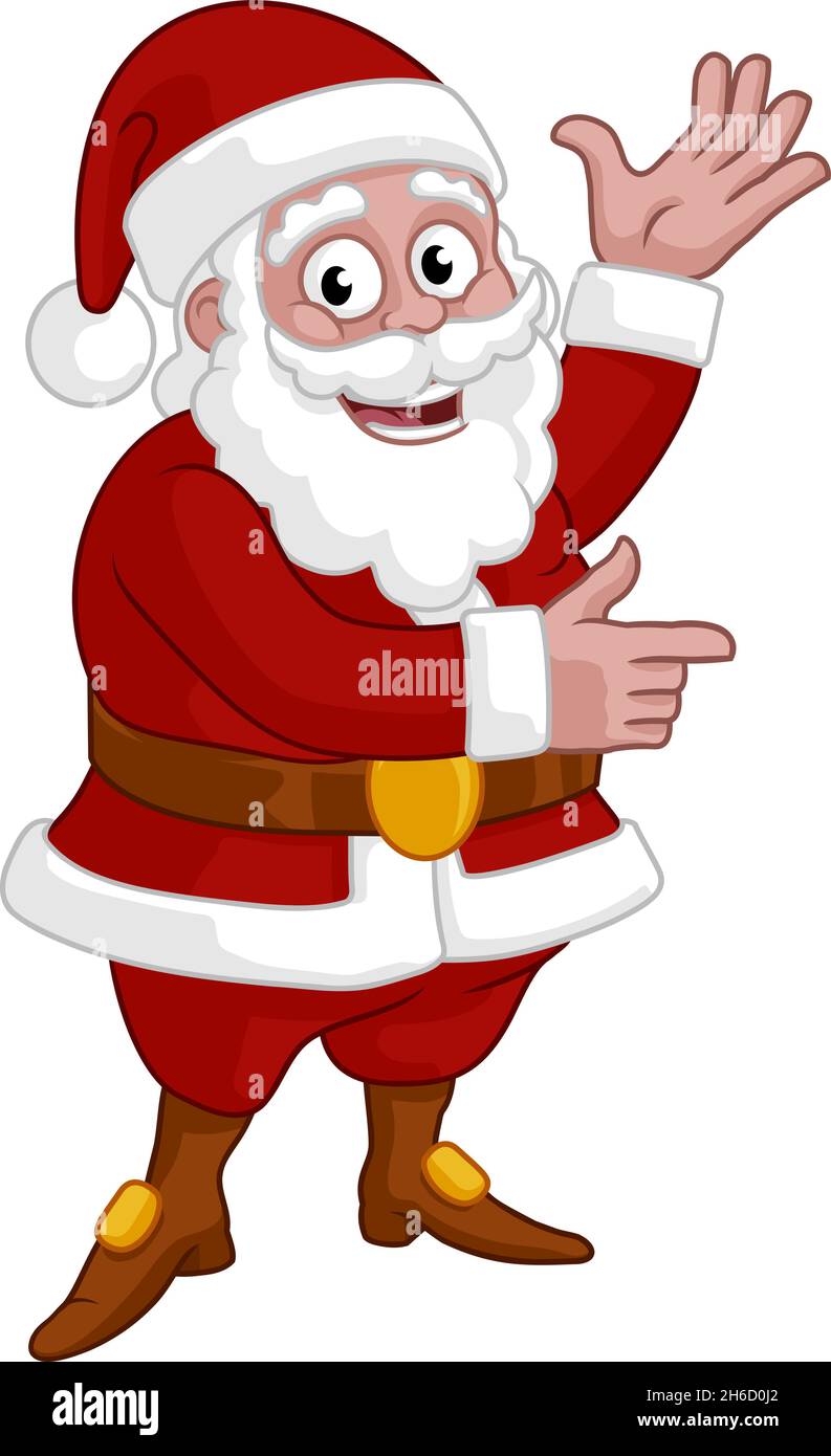 Christmas Cartoon Santa Claus Pointing and Waving Stock Vector Image ...