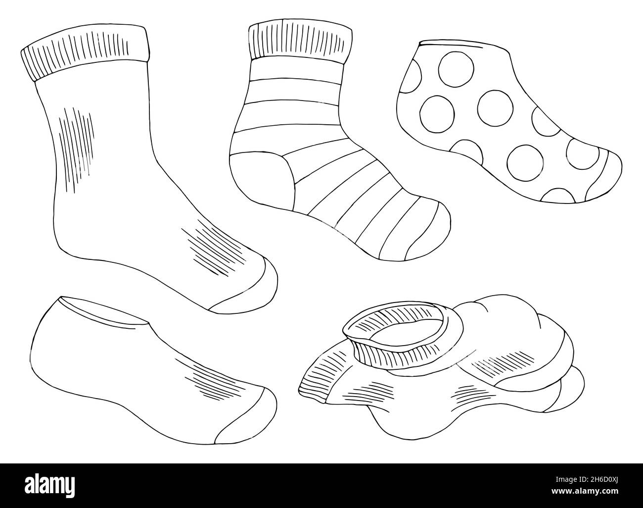 Socks set graphic black white isolated sketch illustration vector Stock Vector