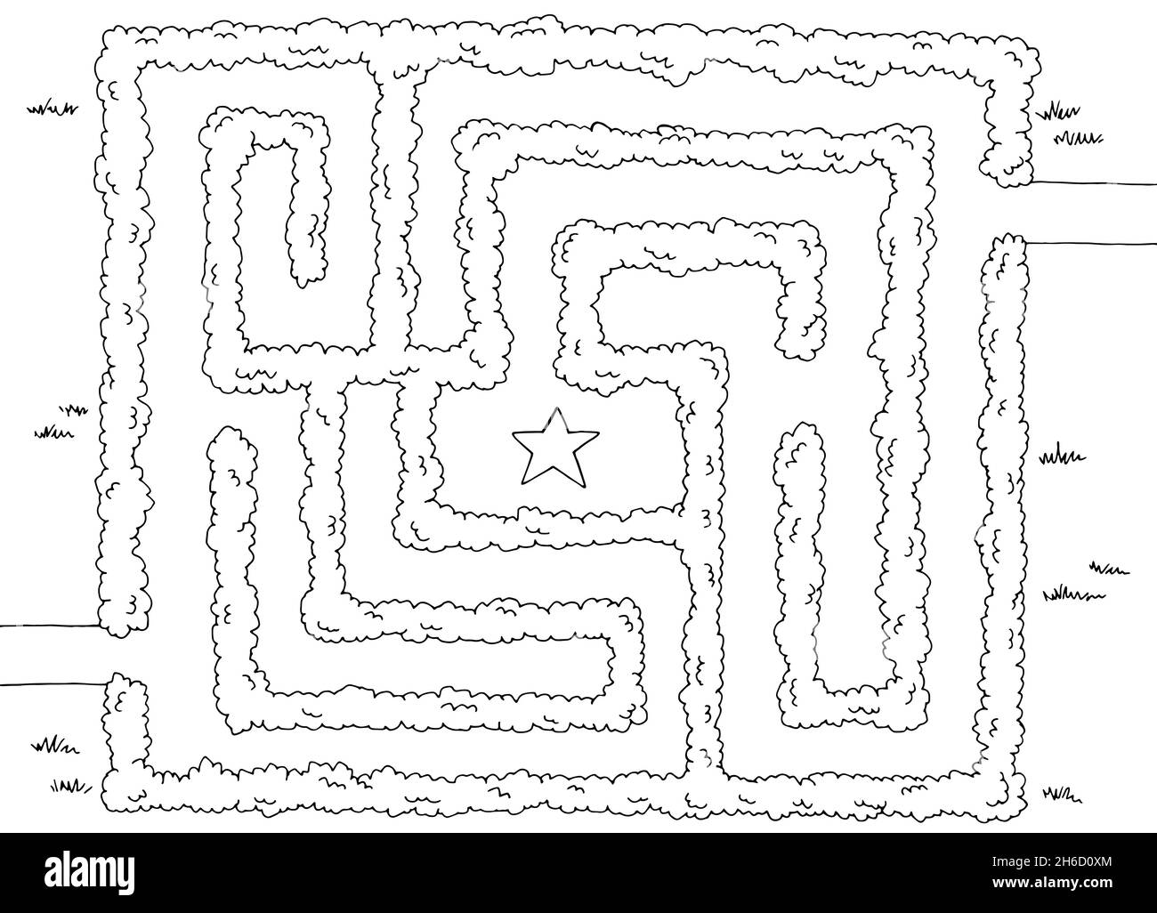 Garden maze bush graphic black white sketch top aerial view illustration vector Stock Vector