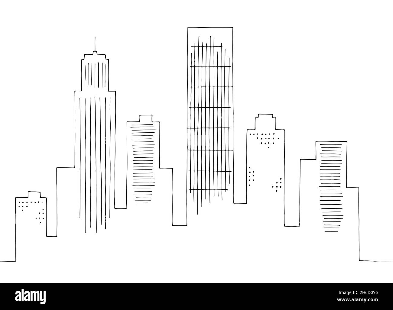 City graphic black white cityscape skyline sketch illustration vector Stock Vector