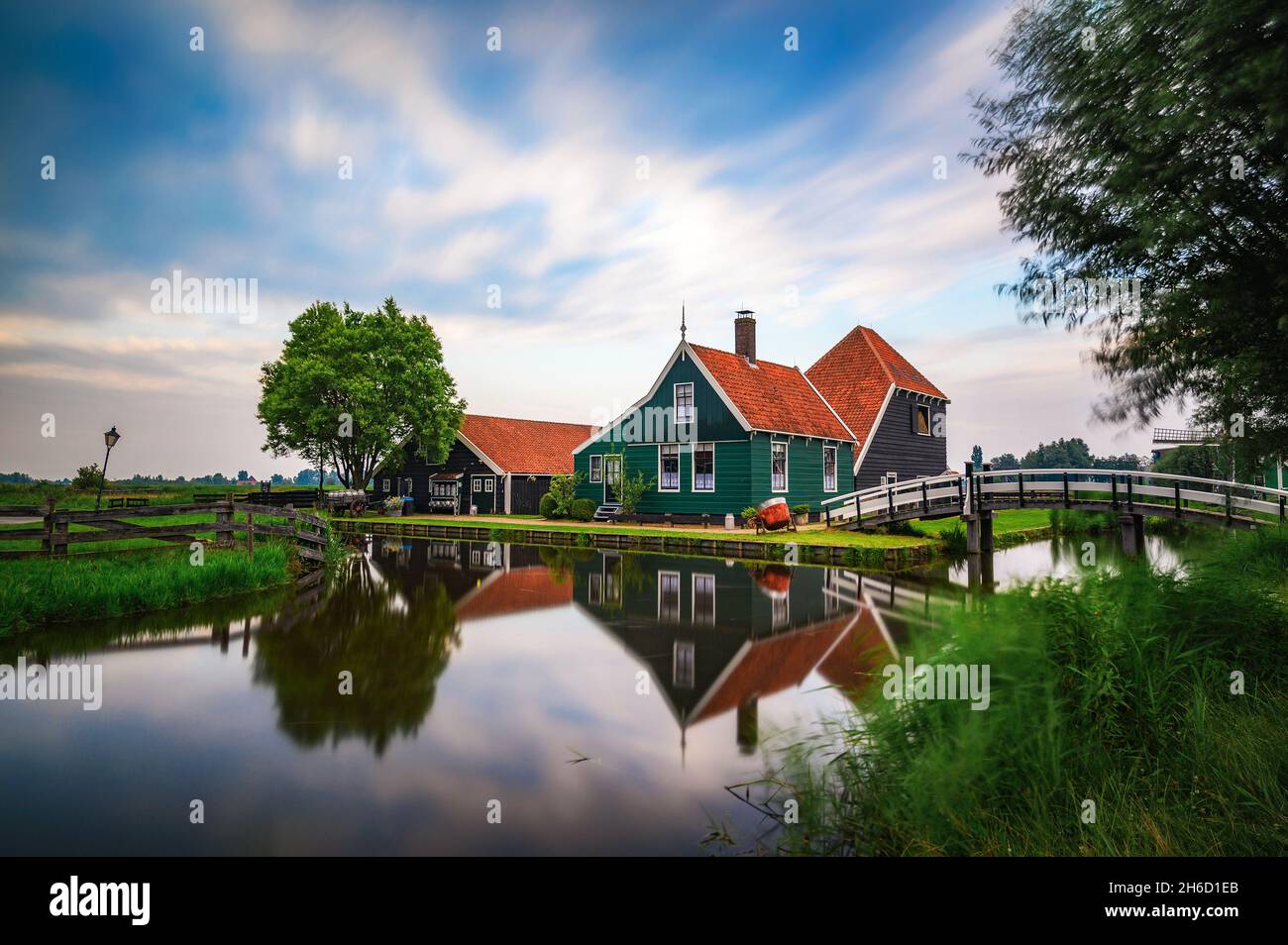 Historic farm houses in the holland village of Zaanse Schans Stock Photo