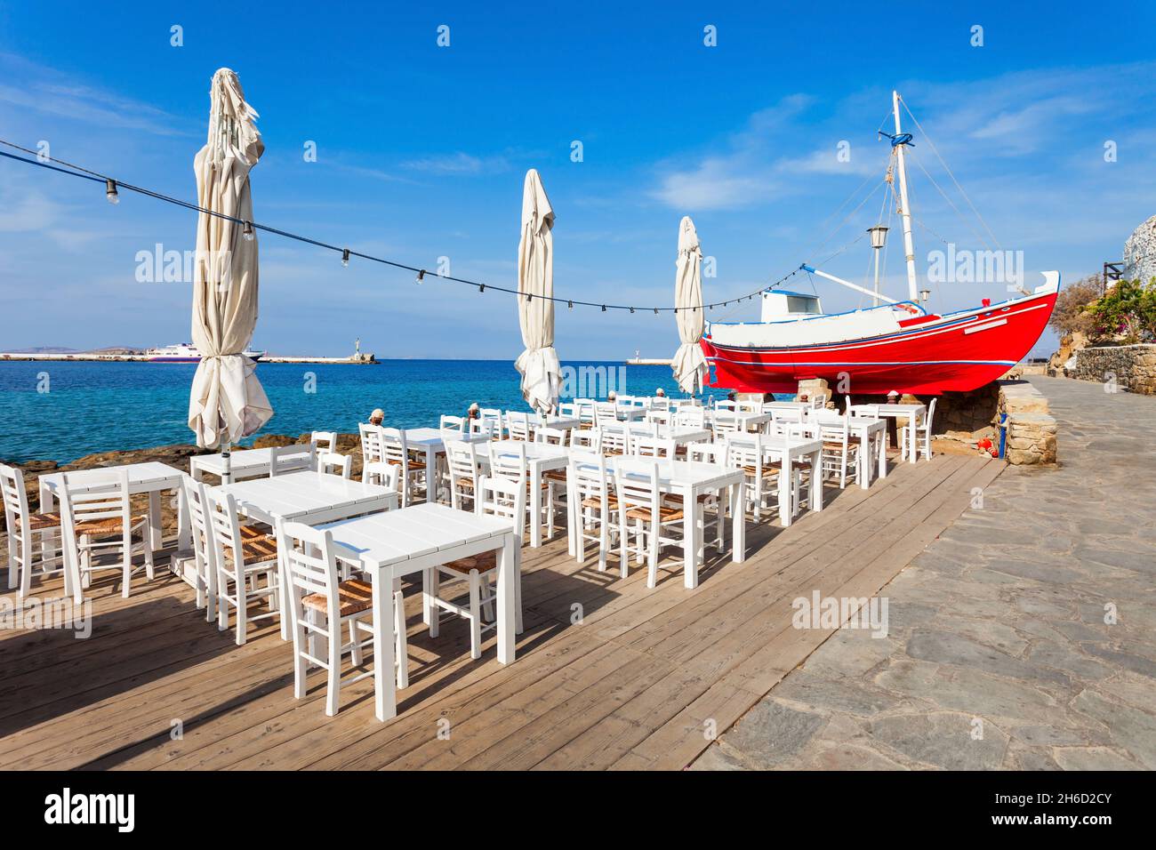 Beauty restaurant on Mykonos island. Mykonos is a island, part of the Cyclades in Greece. Stock Photo