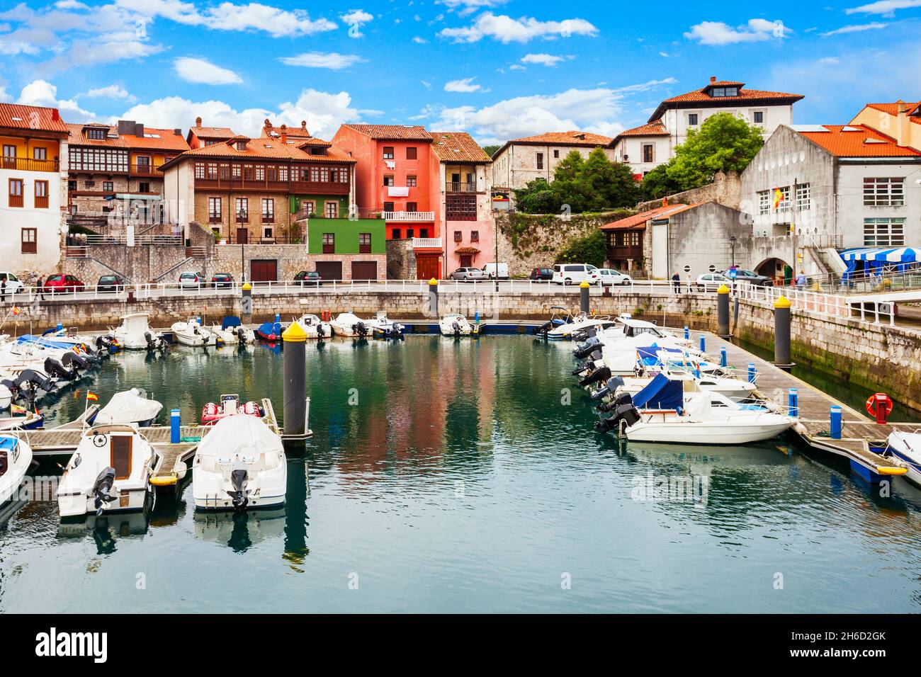 Yachts at the marina of Llanes city, Asturias province in northern Spain Stock Photo