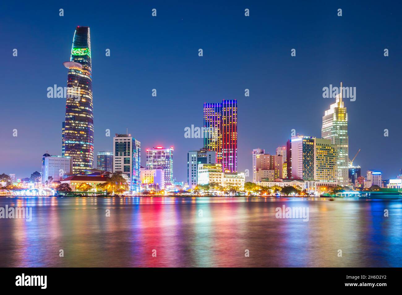 Ho Chi Minh city skyline aerial panoramic view at night. Ho Chi Minh is