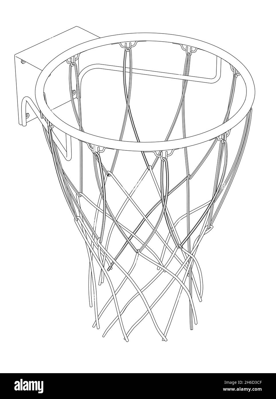 Basketball hoop contour from black lines isolated on white background. Isometric view. Vector illustration Stock Vector