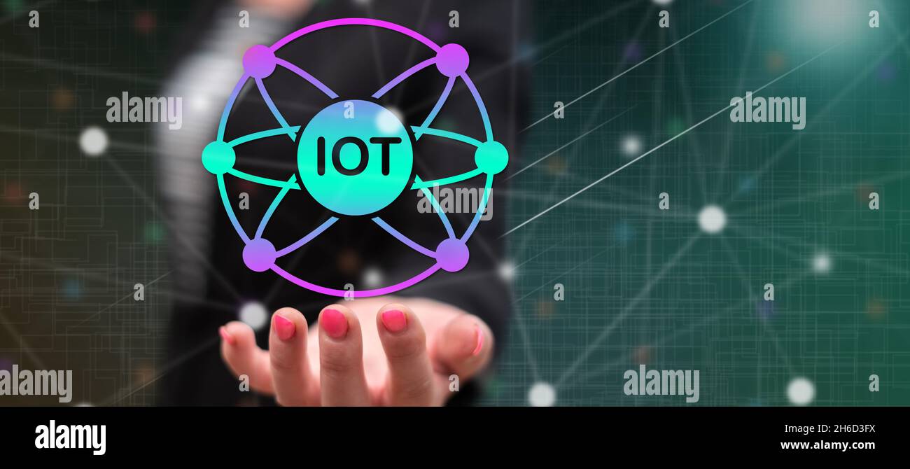 Iot concept above the hand of a woman in background Stock Photo - Alamy