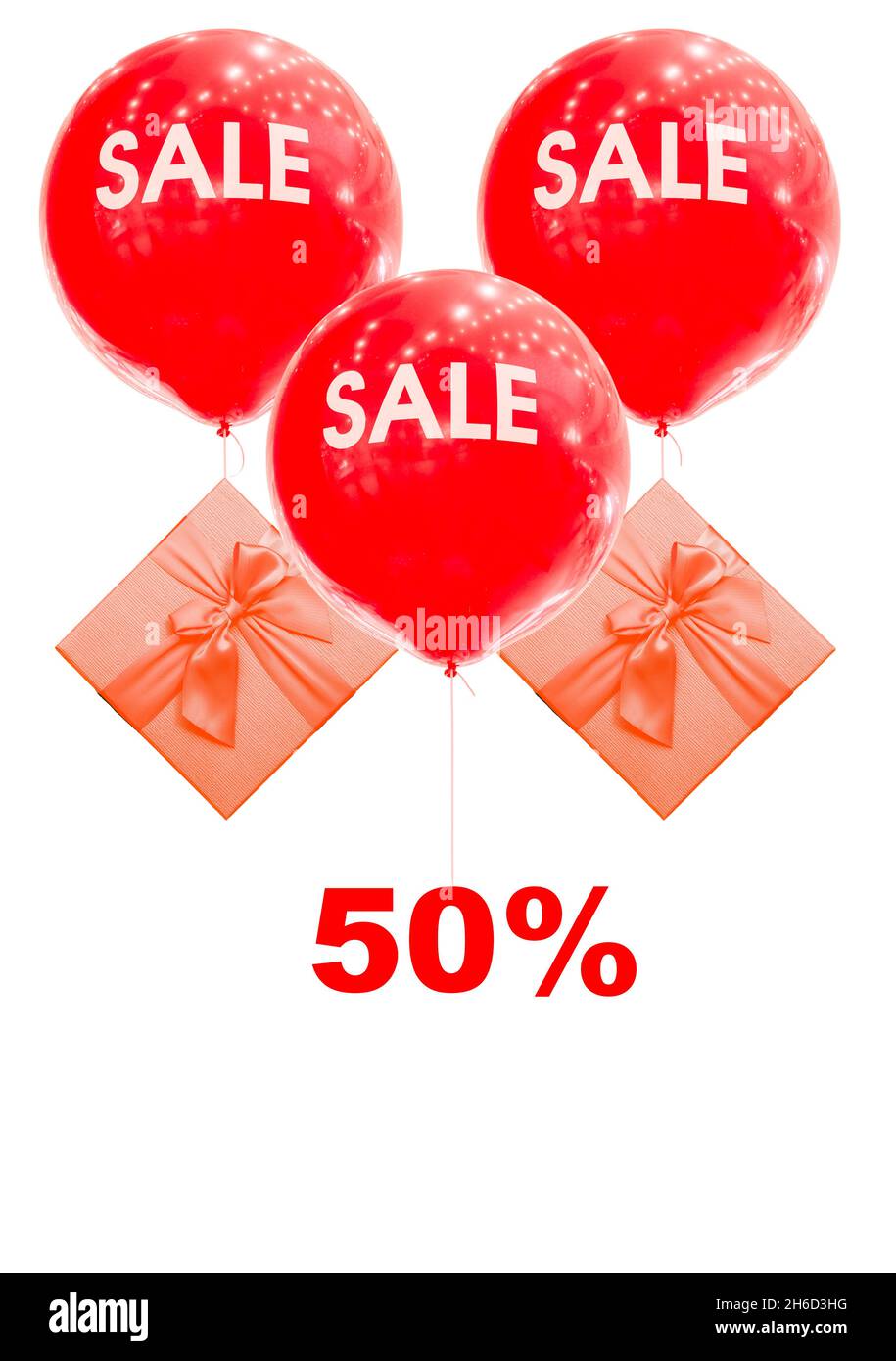 Three balloons with the inscription of sale. The average inflatable ball is tied to a five-deset of interest discount. Day discounts and sales. Stock Photo