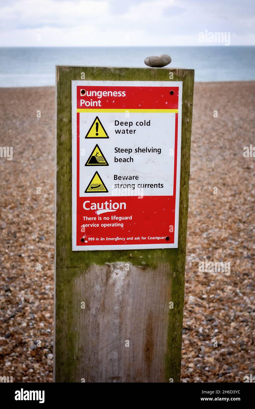Dungeness Point warning sign Stock Photo