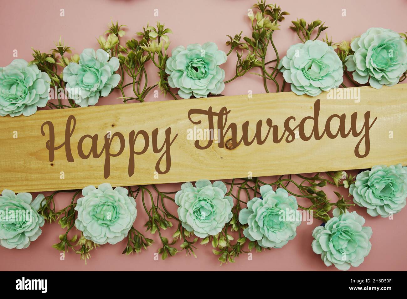 Happy Thursday typography text and flower decorate on pink ...