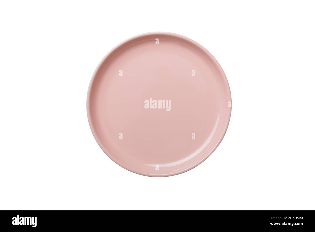 Pink ceramic round plate isolated over white background. Top view Stock ...