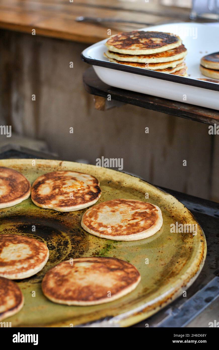 Wheat tortillas made in artisan pots, Ecuador Stock Photo