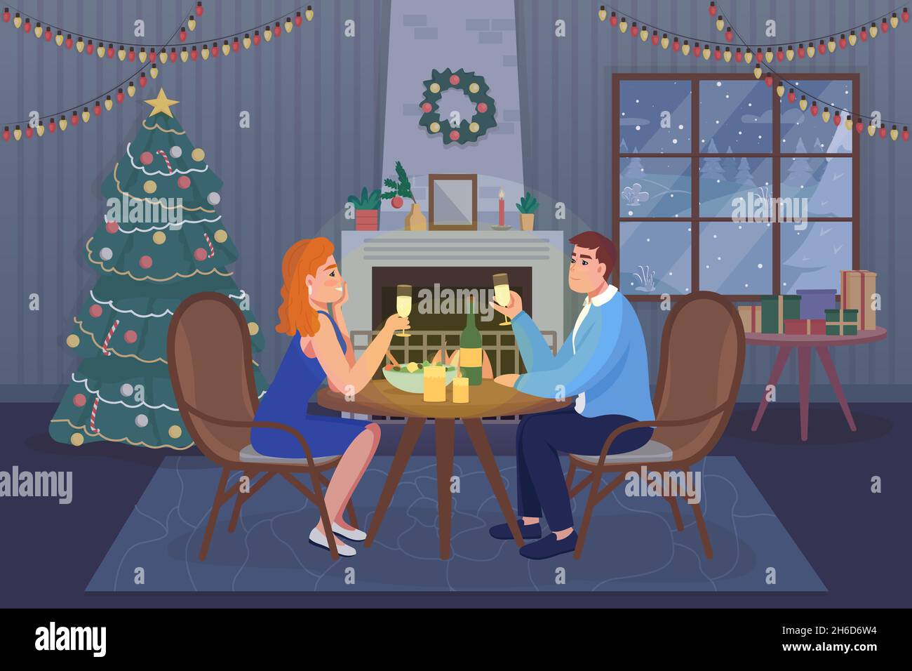 Romantic festive dinner flat color vector illustration Stock Vector