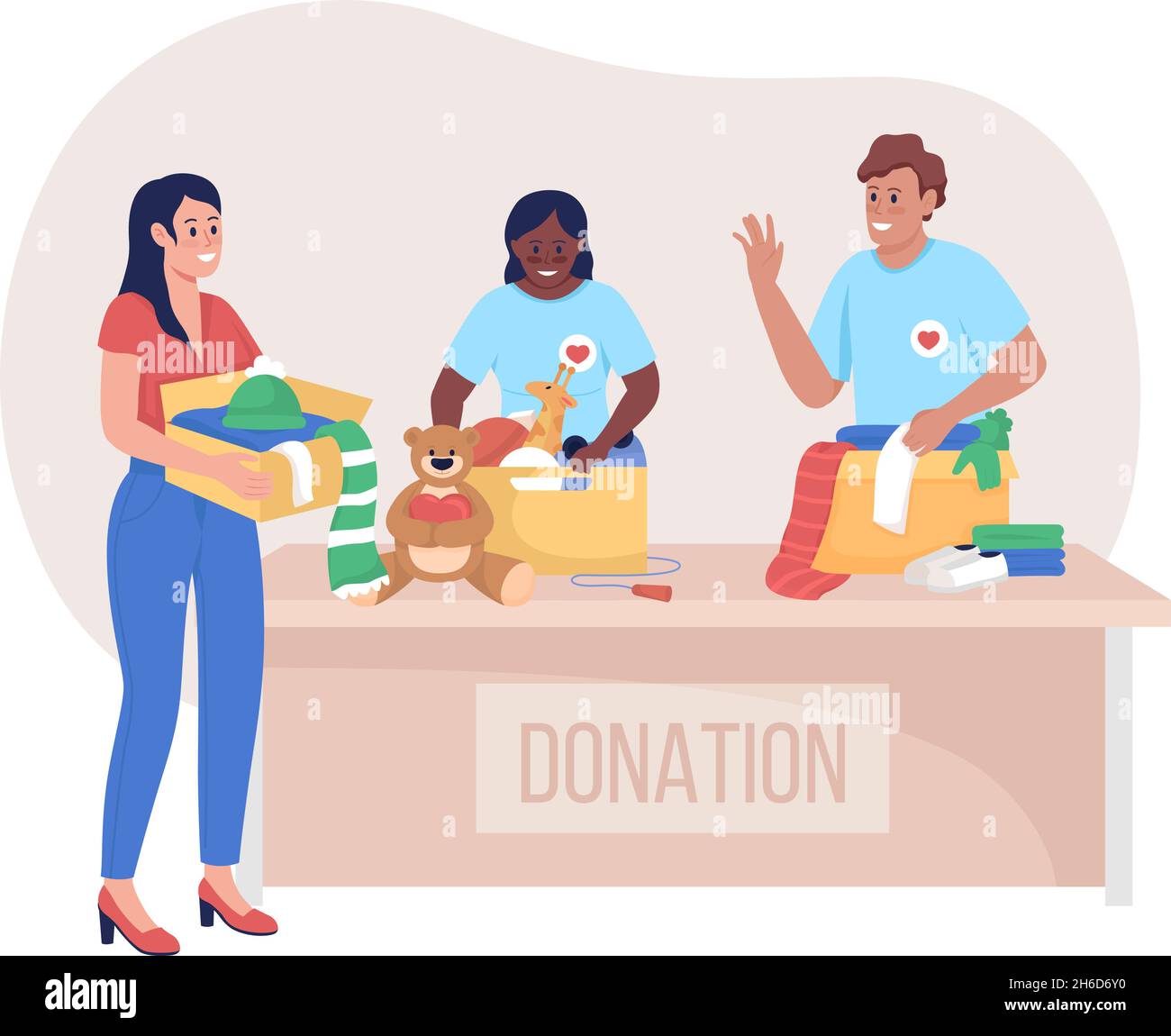 Donation center visit 2D vector isolated illustration Stock Vector