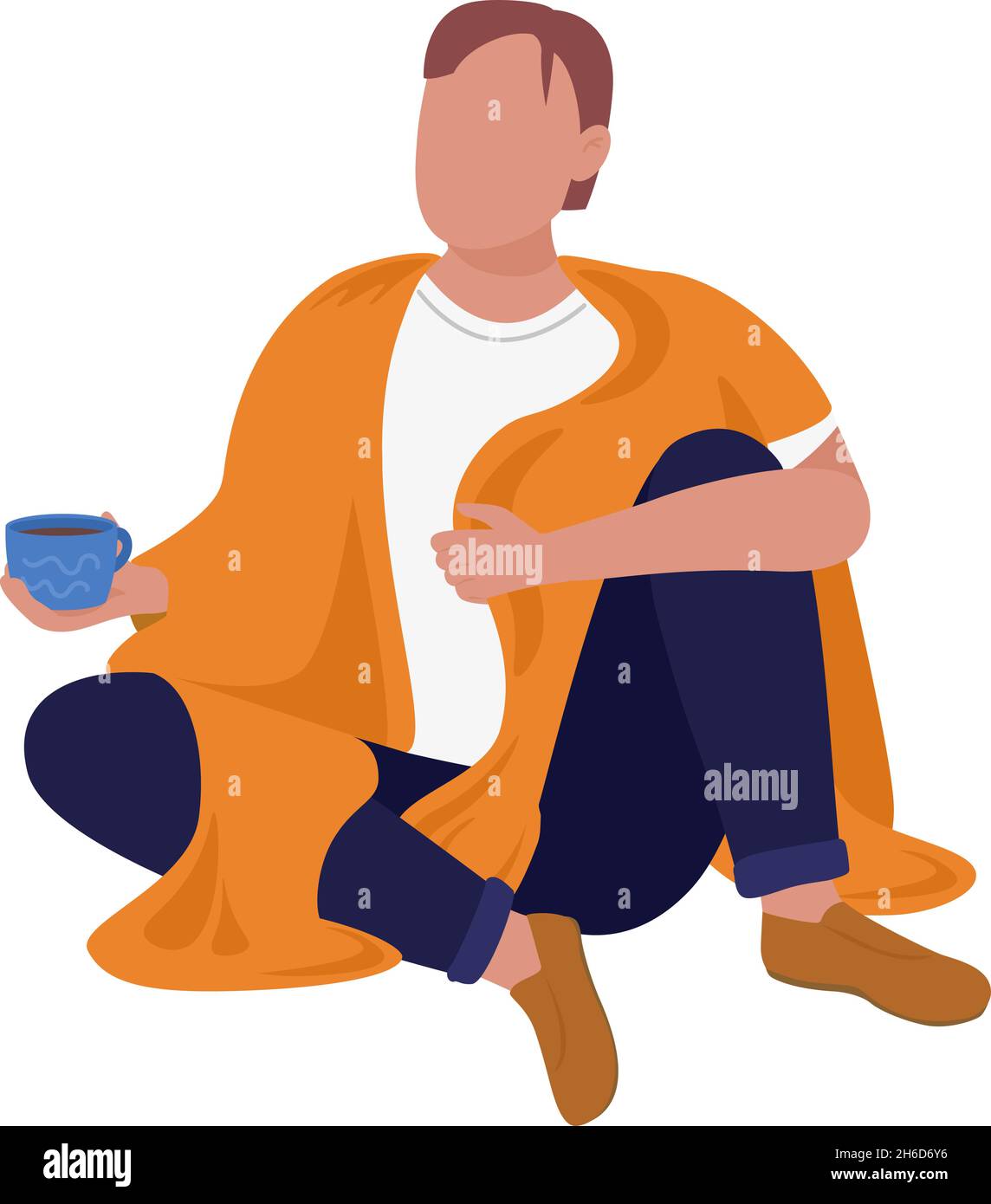 Man wrapped in plaid semi flat color vector character Stock Vector
