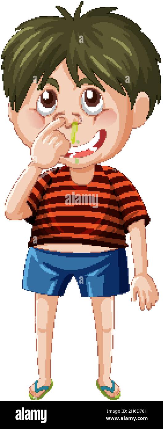 Snot boy cartoon character on white background illustration Stock ...