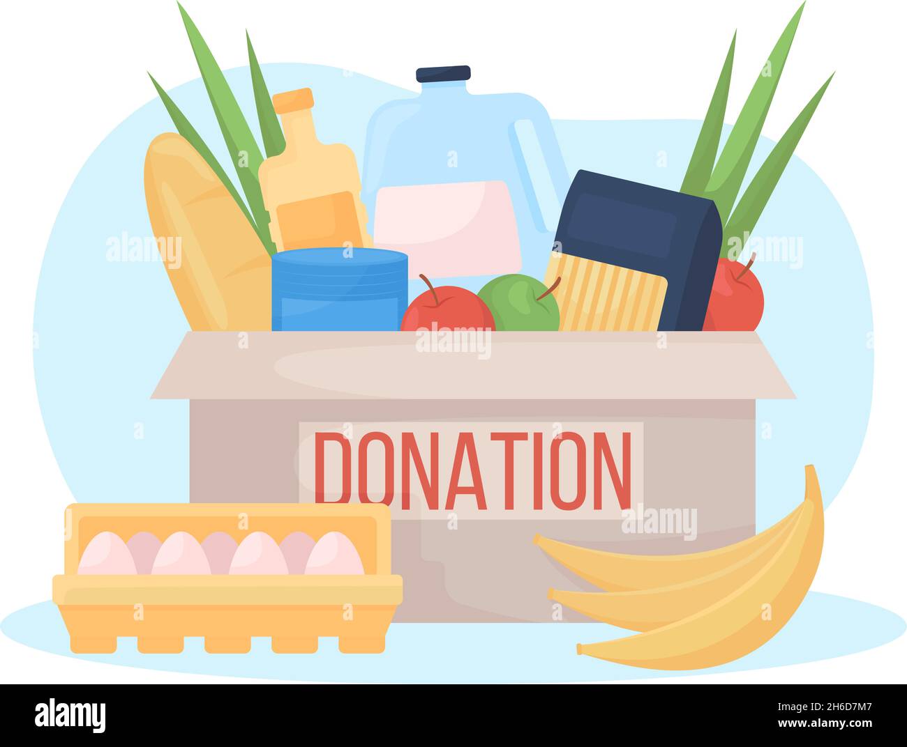 Food donation box 2D vector isolated illustration Stock Vector