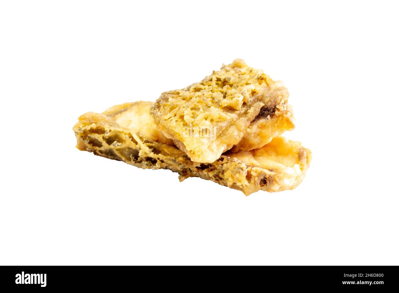 Cut slice fish fry places isolated on a white background. healthy food ...