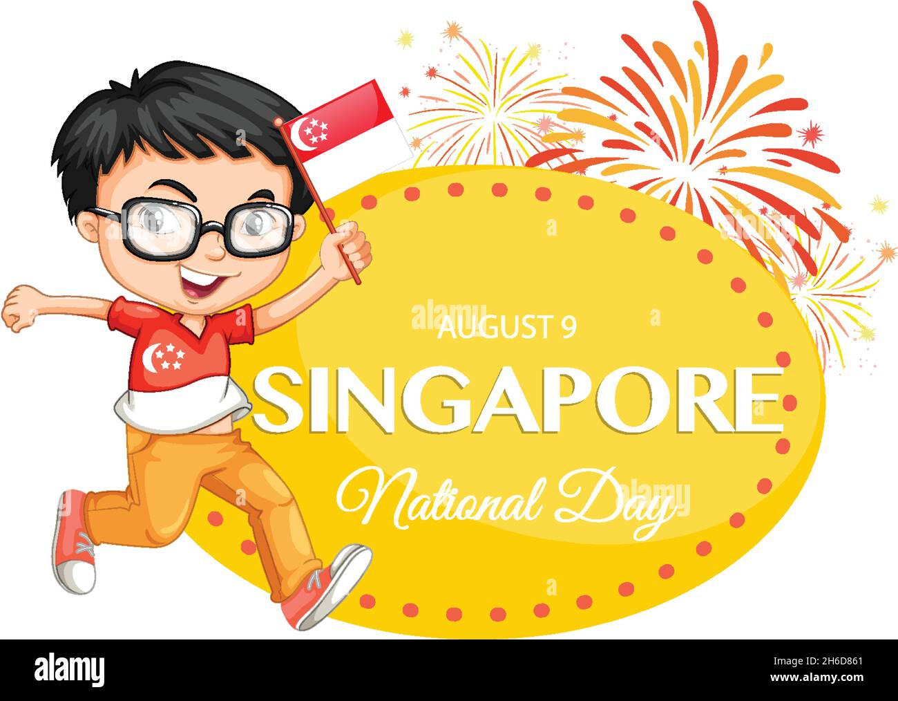 National Day of Singapore banner with a boy holds Singapore flag