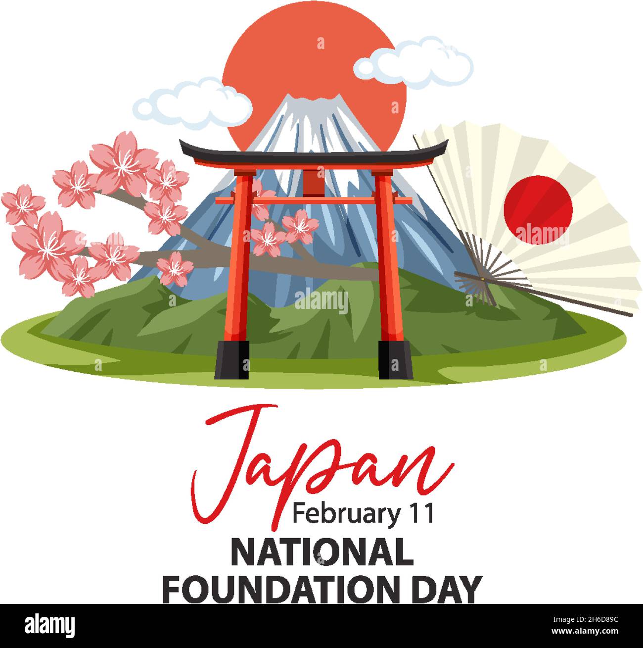 Japan National Foundation Day banner with Torii gate and Mount Fuji