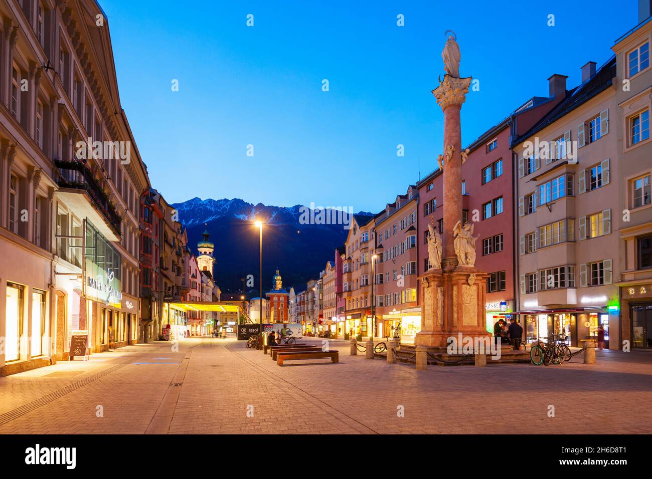 INNSBRUCK, AUSTRIA - MAY 21, 2017: St. Anna Column in the capital city of Tyrol Innsbruck, Austria. St. Anna Column is located in the Altstadt Old Tow Stock Photo