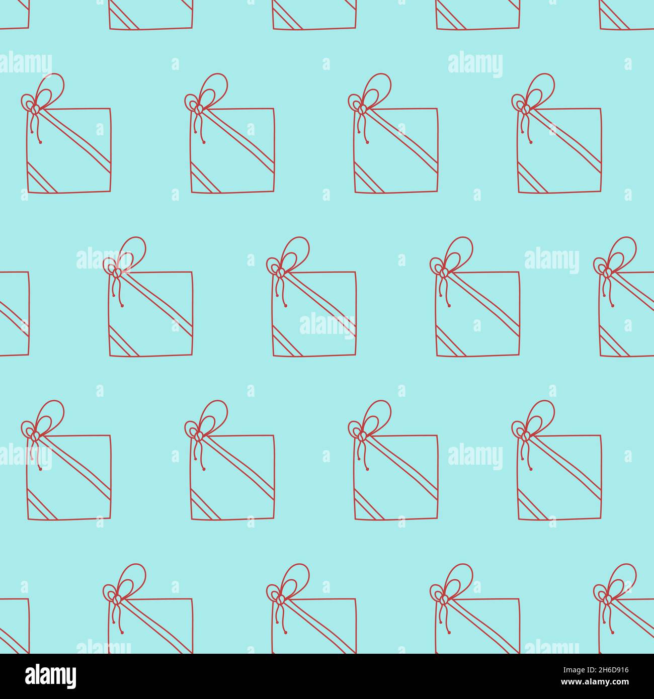 Gift with ribbon, stroke on blue background, hand drawing seamless pattern vector illustration Stock Vector