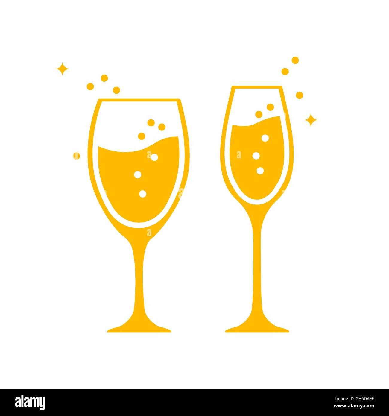 full Glass of champagne - symbol or logo. Wine glass isolated on white background. Stock Vector