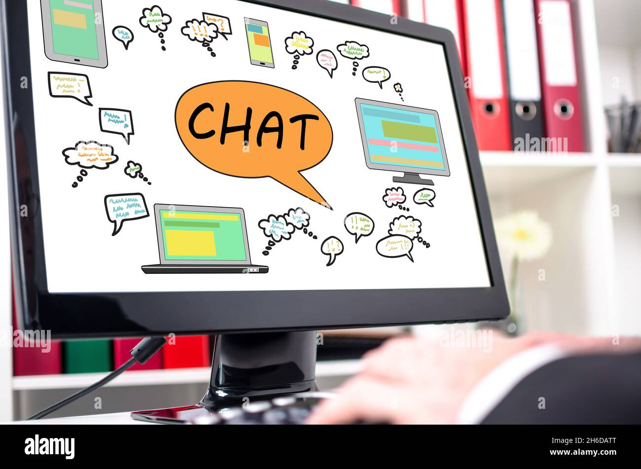 Chat concept shown on a computer screen Stock Photo