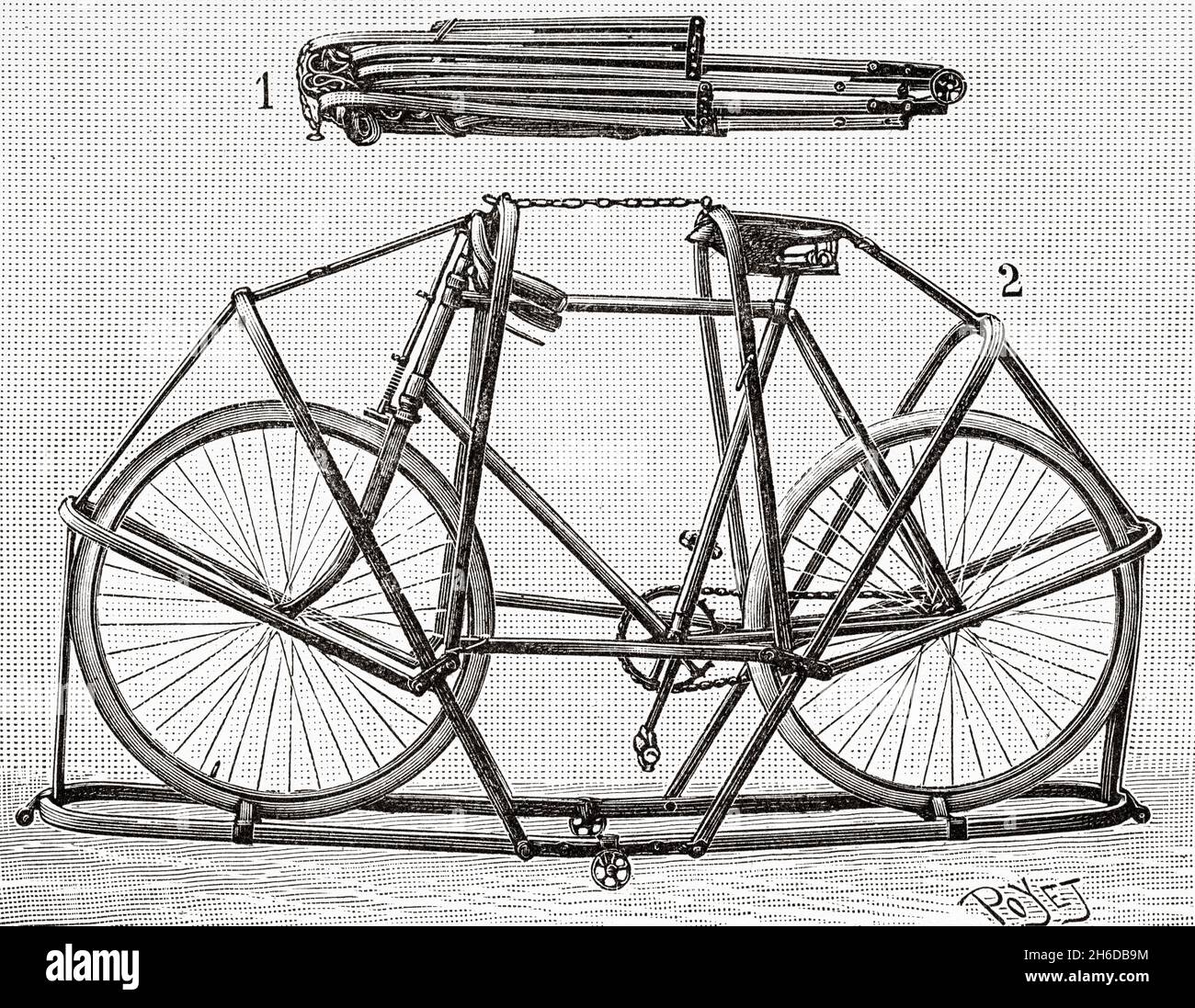 Box for packing a bicycle by Vincent. Old 19th century engraved illustration from La Nature 1897 Stock Photo