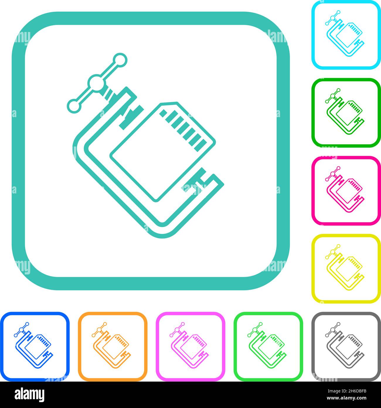 SD memory card compress outline vivid colored flat icons in curved ...