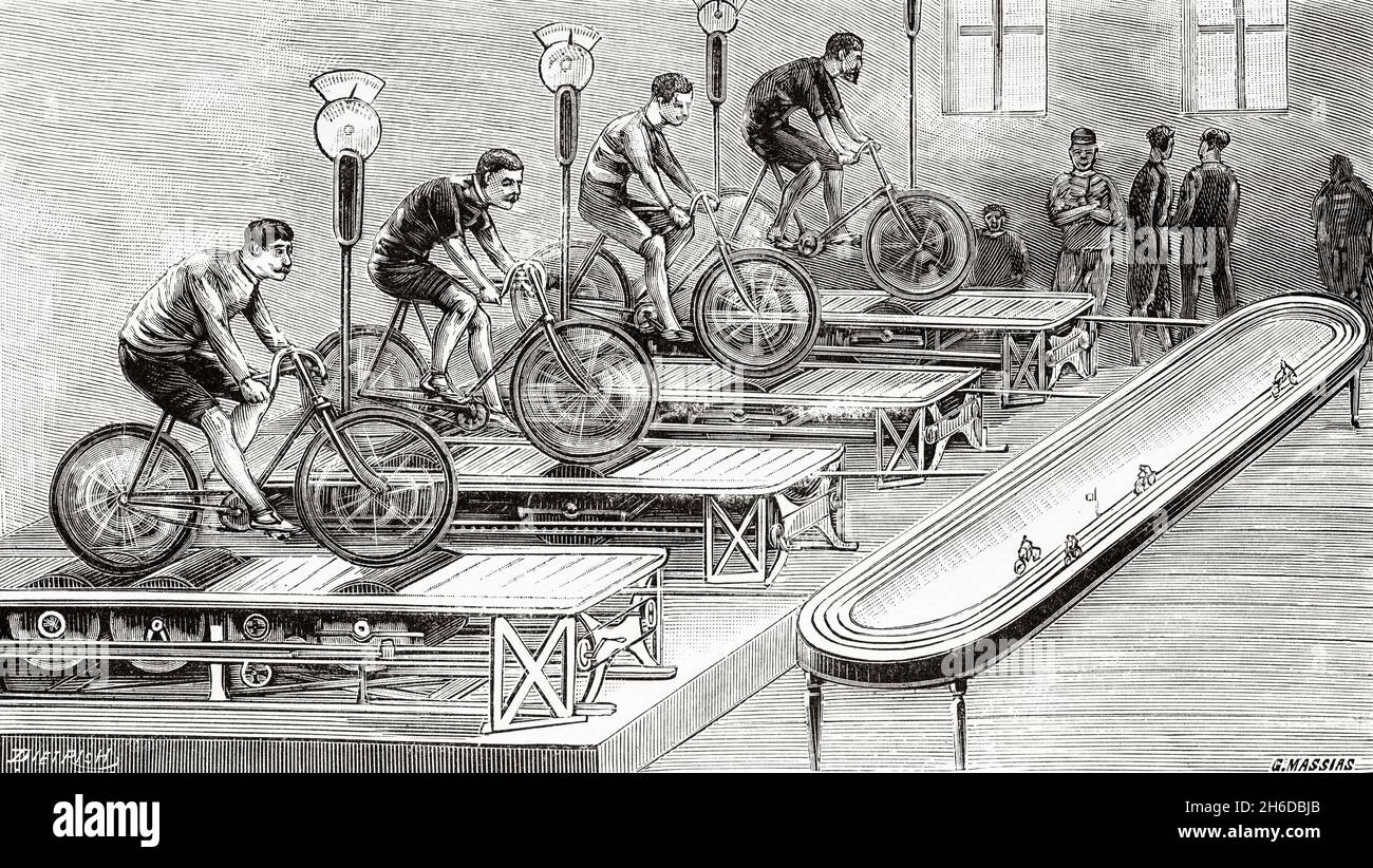 Cyclodrome in the late 19th century. Old 19th century engraved illustration from La Nature 1897 Stock Photo