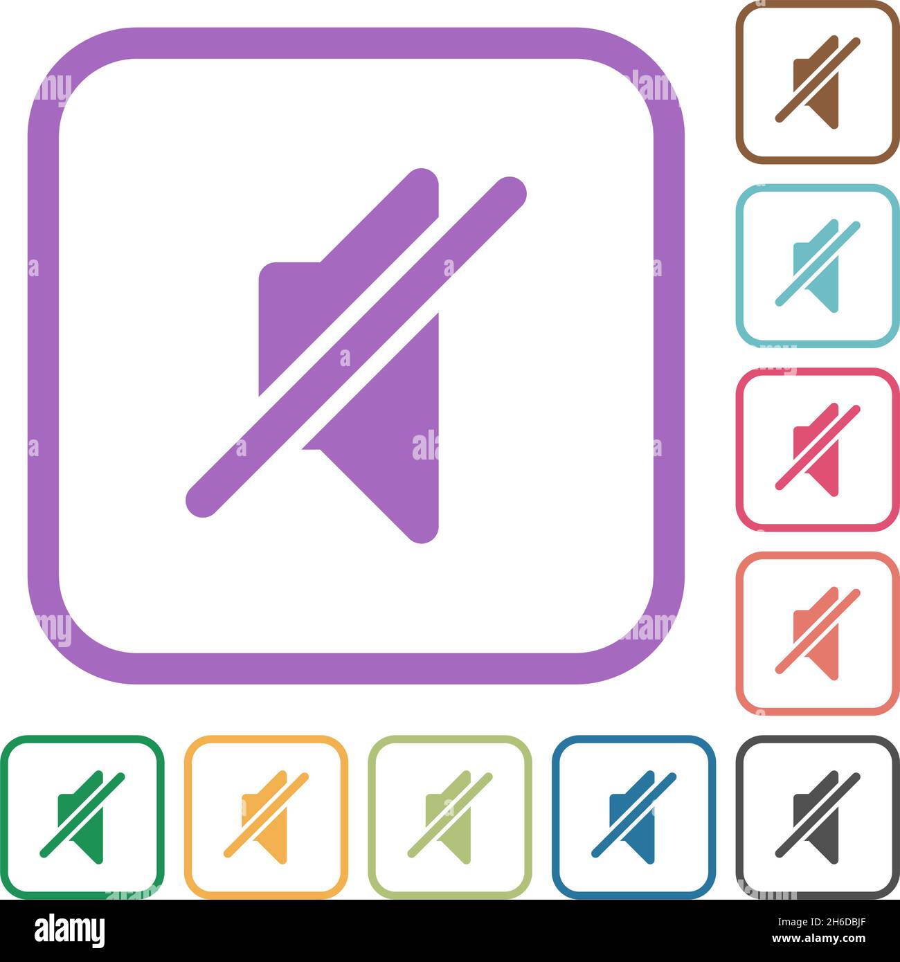 Mute solid simple icons in color rounded square frames on white ...