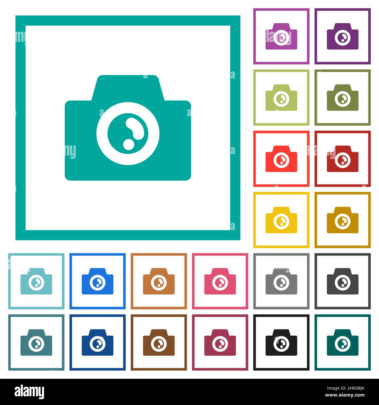 Camera solid flat color icons with quadrant frames on white background ...