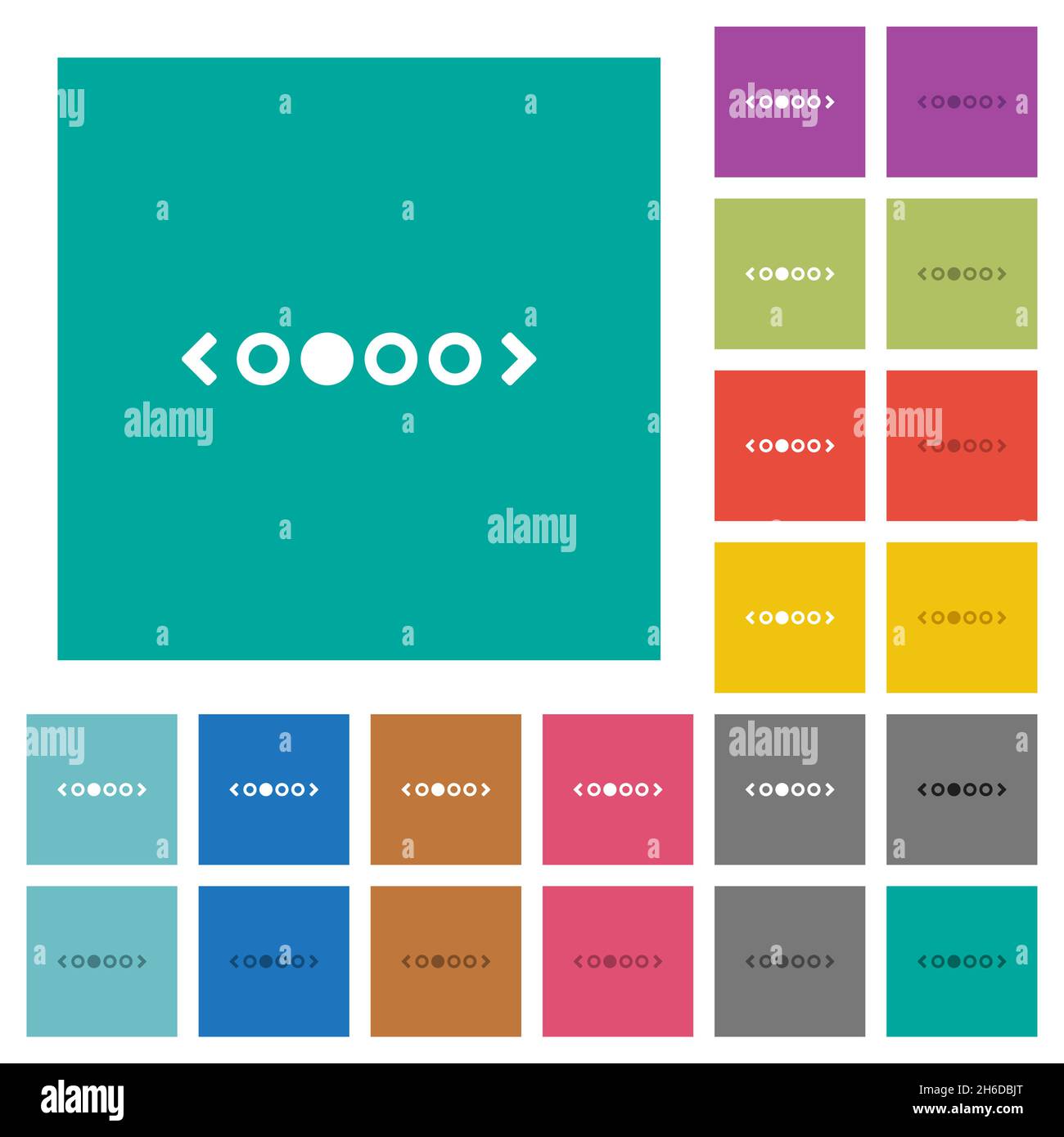 multi colored flat icons on plain square backgrounds. Included white and darker icon variations for hover or active effects. Stock Vector