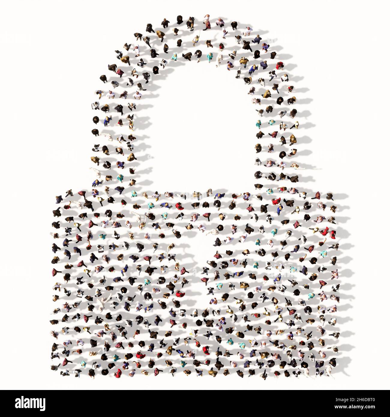 Concept conceptual large community of people forming the padlock icon. 3d illustration metaphor for communication, encryption, security, privacy Stock Photo