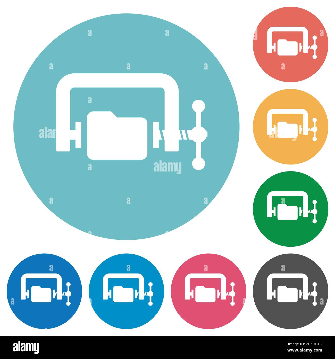 Folder compression solid flat white icons on round color backgrounds ...