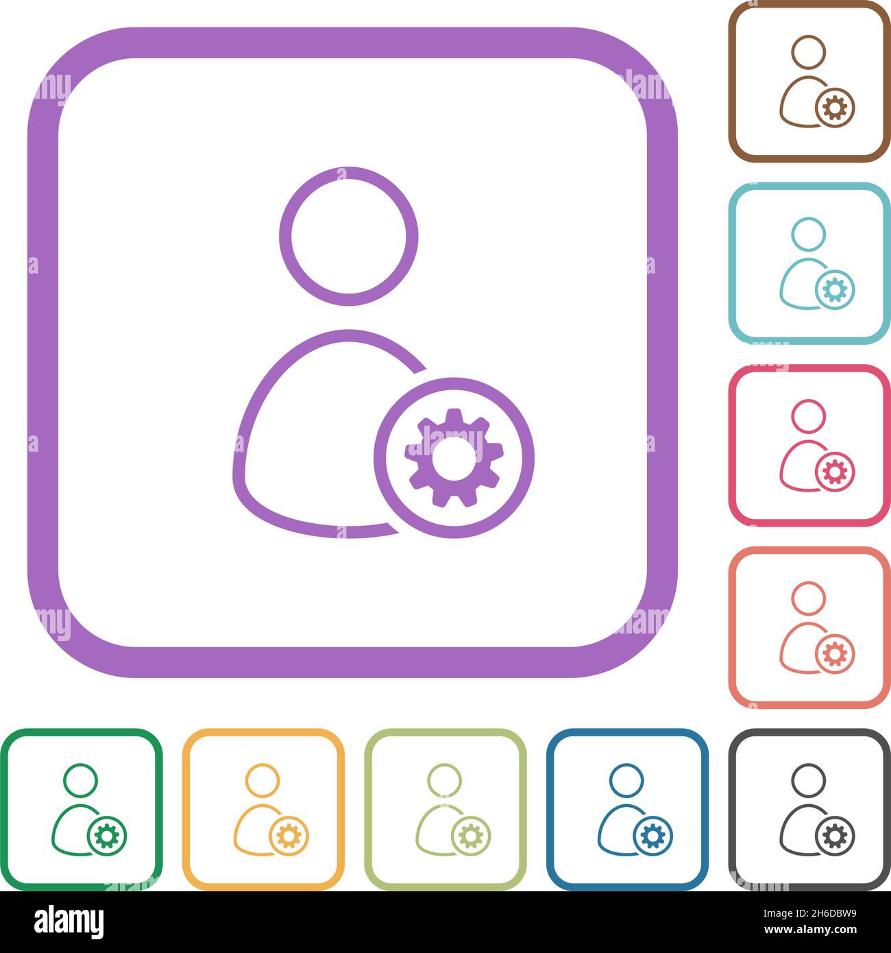 User settings outline simple icons in color rounded square frames on ...