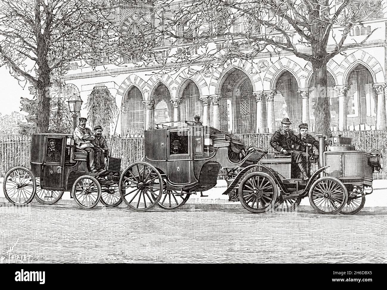 Dynamometric train having been used for the experiments of Mr. Michelin on the determination of the Coefficient of traction of the cars. Old 19th century engraved illustration from La Nature 1897 Stock Photo