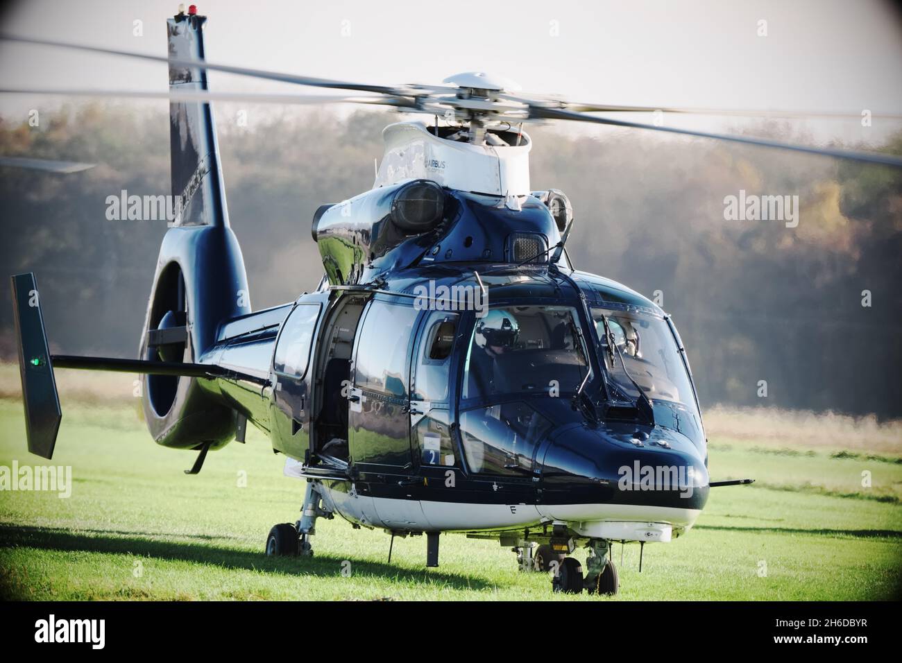 SAS Dauphin helicopter with rotors running seen in Herefordshire November 2021 Stock Photo