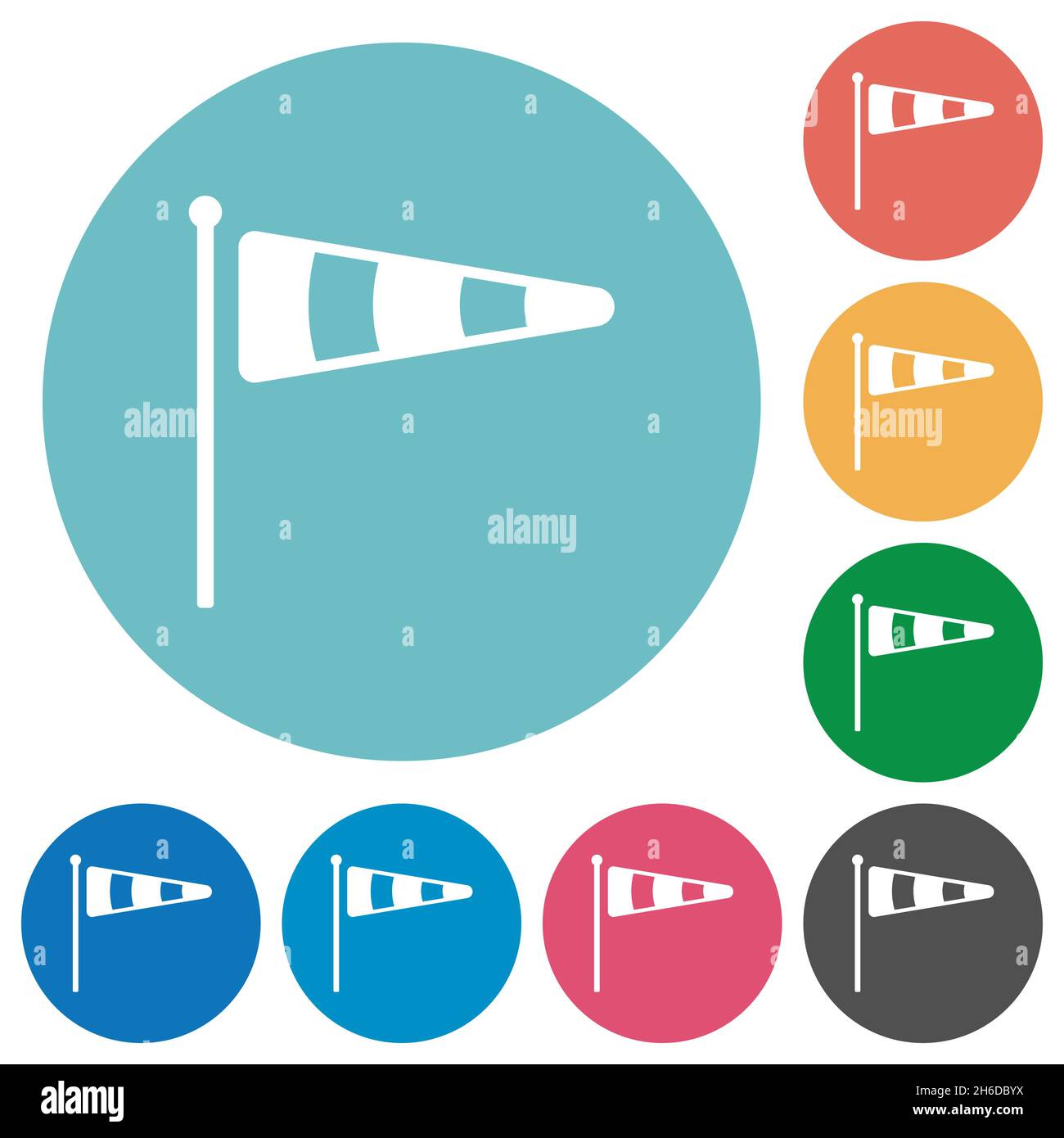 Windsock indicator solid flat white icons on round color backgrounds Stock Vector